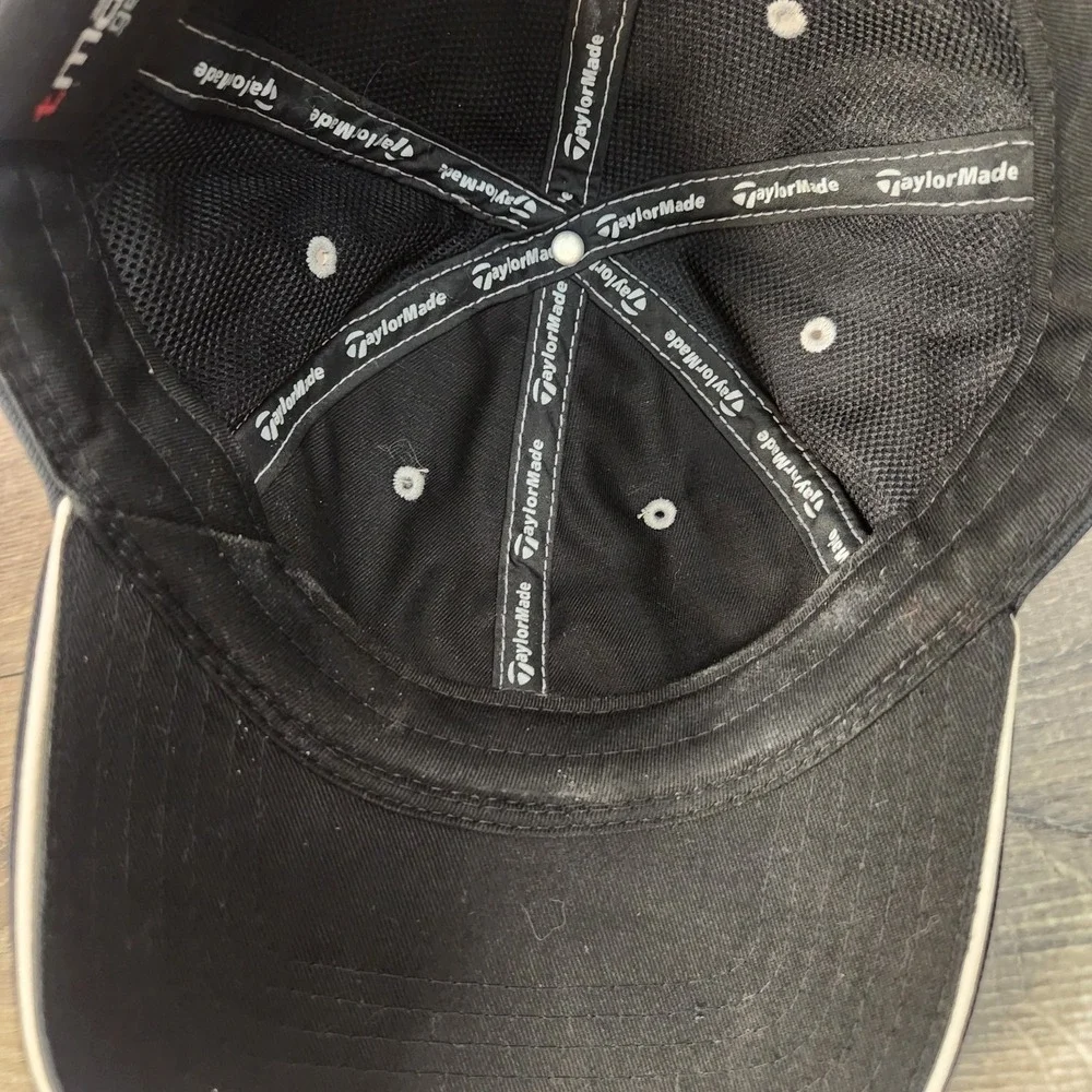 TaylorMade Golf TP Black Strapback Adjustable Baseball Hat Cap Black White